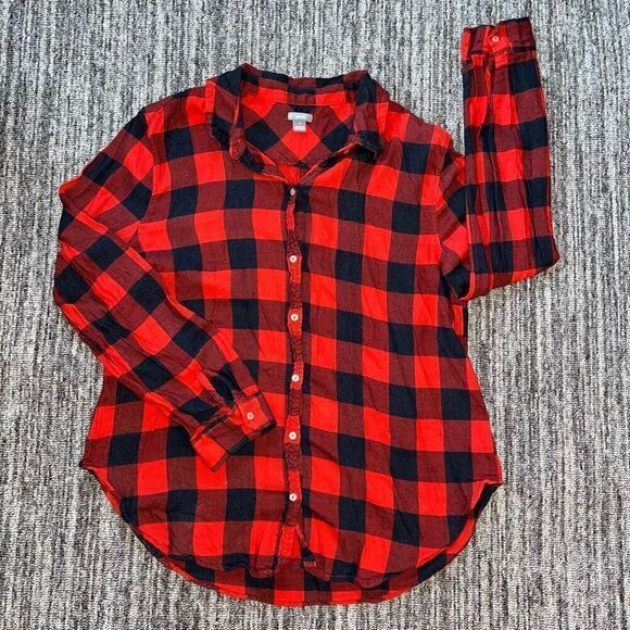 Aerie Womens Shirt Size Medium Buffalo Plaid Button‎ Up Collared LS Soft Autumn - Picture 1 of 6